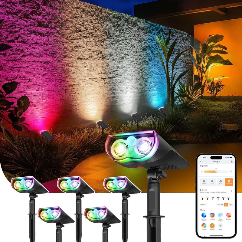 Linkind Smart Solar Lights Outdoor SL5 with Motion Sensor, APP Control Cool/Warm White/Color Changing Solar Spot Lights Outdoor, IP65 Landscape Lighting for Yard, Garden, Path(6 Pack) - Image 1